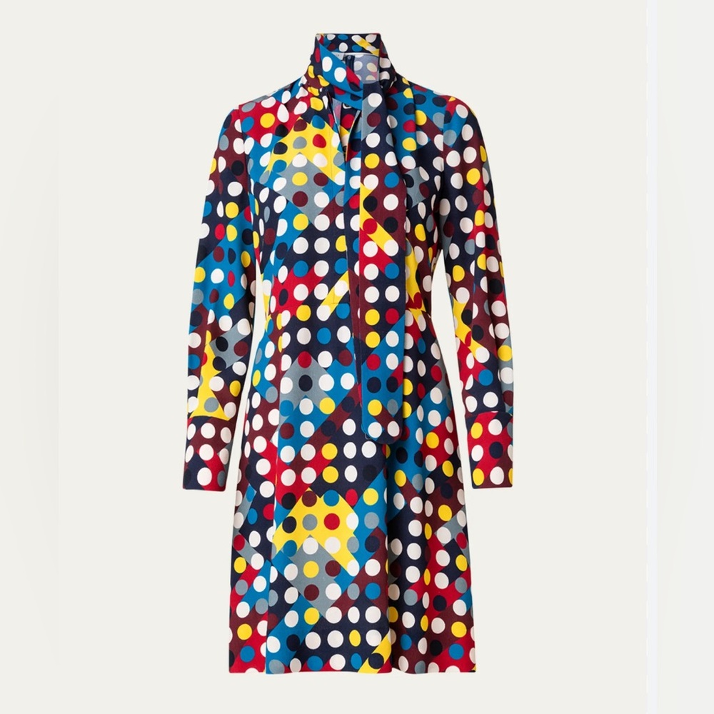 Akris Tie Neck Diamond Polka-Dot Crepe Dress NWOT